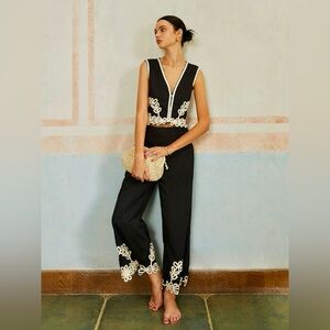 Commense Black and Cream Embroidered Pants and top set